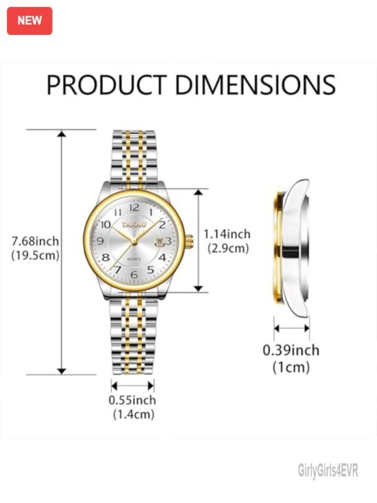 Luxury Classic Small Ladies Watch Gold Silver Two Tone Stainless Steel Date